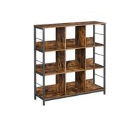 Industrial Brown 4-Layer Bookshelf with Compartment, Rustic Brown and Black / 3 Tier