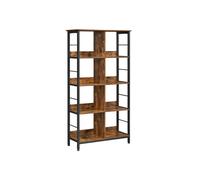 Industrial Brown 4-Layer Bookshelf with Compartment, Rustic Brown + Black / 4 Tier