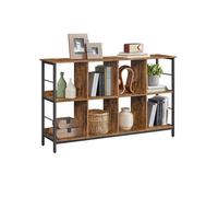 Industrial Brown 4-Layer Bookshelf with Compartment, Rustic Brown + Ink Black / 2-Tier (8 compartments)