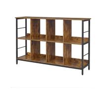 Industrial Brown 4-Layer Bookshelf with Compartment, Rustic Brown + Ink Black / 2-Tier (8 compartments)