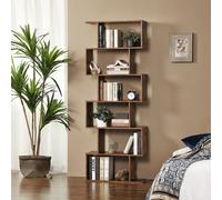 Industrial Brown Bookcase S Shape Shelving Unit 6 Tier Display Storage Shelf