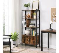 Industrial Brown Rustic Bookcase Retro 4-Tier Shelving Unit Display w/ Cupboards