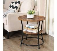 Industrial Brown Rustic Round Side End Table w/ 2 Shelves, Living Room, Bedroom