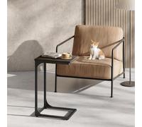 Industrial C-Shape Side Table, Sofa Bedside Table, Metal Frame Coffee Table, Living Room, Chestnut Brown And Ink Black