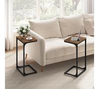 Industrial C-Shaped Tables Set, 2 Side Tables With Metal Framework, Rustic Brown And Ink Black