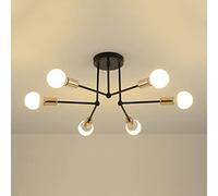 Industrial Ceiling Lamp Sputnik Chaner Ceiling Lighting Indoor, 6-Lights Semi Flush Mount Pendant Lights E27 Chaners for Living Room Kitchen Bedroom Dining Room (Dark+d)