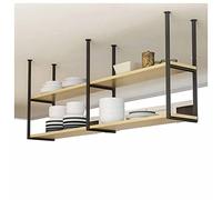 Industrial Ceiling Mount Shelf - Rustic 2-Tier Floating Shelf for Kitchen & Garage Storage - Durable Wooden & Metal Design, Stylish Home Decor & Space Saver (Black 100 x 30 x 80cm)