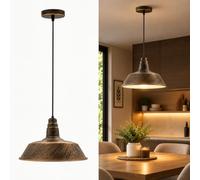 Industrial Ceiling Pendant Light Brushed Copper Metal Lamp Shade E27 Holder | 36cm Retro Easy Fit Large Bowl Light Shade 95cm Adjustable Cable E27 Ceiling Fixture for Kitchen Island Bedroom Dining Cafe