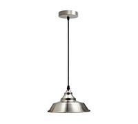Industrial Ceiling Satin Nickel Pendant Light, Retro Style 22cm Metal Lamp Shade, Height Adjustable 1m Cable with E27 Edison Holder Hanging Vintage Lamp Fitting for Kitchen Island, Dining, Living room