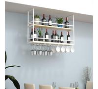 Industrial Ceiling Wine Glass Rack - 2-Layer Hanging Wine Bottle Holder with Glass Holder & Shelf - Floating Shelf for Bar Cafe Kitchen Decor - Stylish Storage Solution