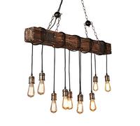 Industrial chandelier retro Farmhouse Style Light Fixture Dark Distressed Wood Beam Large Linear Island Pendant Lights Industrial Chandelier Rustic Wood 10-Heads Ceiling Light Hanging Light For Bar Ki