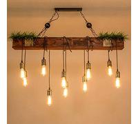 Industrial Chandelier Wood Hanging Lamp Rustic Metal Sling Brown Wooden Beam Large Linear Island Pendant Lights Handmade Farmhouse Light Fixture Living Room Bedroom Kitchen Hallway Kitchen Lights