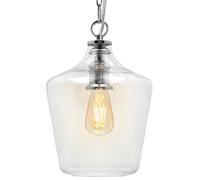 Industrial Chrome Pendant Light with Clear Glass Shade, Modern Hanging Lamp Fixture, Bell Shape Ceiling Mount K444