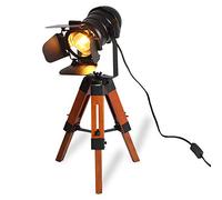 Industrial Cinema Wood Tripod Floor Lamp with Foot Switch - Modern Adjustable Height Nightstand Tall Desk Lamp - Vintage Rustic Reading Table Light Decoration for Living Room Kid Bedroom Office, Black