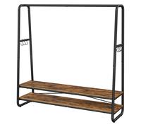 Industrial Clothes Rack with 2 Shelves, Rustic Brown + Black / 138W cm