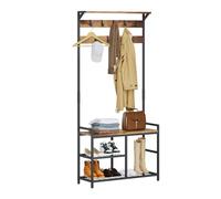 Industrial Coat Rack Freestanding Hall Tree 33"x12"x71.5" Rustic Brown | Leader Accessories modern coat stand with seat 9 hooks hat bag storage cloak hanger stand for hallway entryway and cloakroom