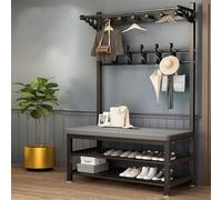 Industrial Coat Rack Shoe Bench with Storage Shelf - Stylish Hall Tree Organizer for Entryway Space-Saving Design Easy Assembly Coat Stand & Hat Rack for Small Spaces Perfect for Homes & Apa