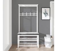 Industrial Coat Rack & Shoe Sto Bench - Freestanding Hall Tree with Hoo for Small Entryways - Space-Saving White & Grey Design 80CM - Ideal for Home nizat