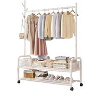Industrial Coat Rack Stand with Shoe Storage - 120cm Steel Frame Hall Tree with Hooks & Shelves Mobile Clothes Rack on Casters - Stylish Entryway nizer