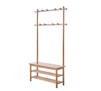 Industrial Coat Rack with Bench & Shoe Shelves Entryway Hooks Modern Clothes Stand for Hallway & Cloakroom Organization