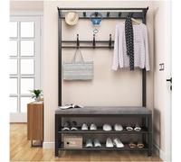Industrial Coat Rack with Shoe - Freestanding Hall Tree with Bench, Hooks & Shelf for nized Entryway, Rustic Hallway Furniture Solutions