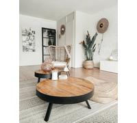 Industrial Coffee Table Round Teak Wood Side Table Vintage Style itzcominghome