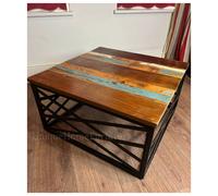 Industrial Coffee Table Rustic Solid Wood Square Furniture Retro Vintage Style
