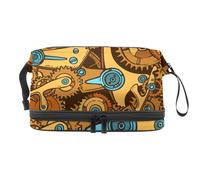 Industrial Cogwheel Gears Double Layer Cosmetic Bag for Women and Girls, Travel Toiletry Bag Makeup Handy Pouch Organiser Bag with Brush Compartment