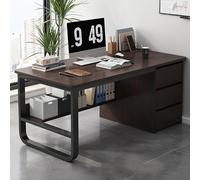 Industrial Computer Desk with 3 Drawers Modern Home Office Workstation & Study Writing Table Walnut Finish Cable Management 39"x20"x29" Executive PC Desk