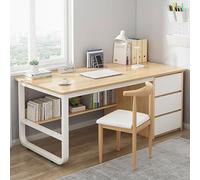 Industrial Computer Desk with 3 Drawers Modern Workstation for Home Office PC Table with Cable Management Stylish Writing Desk (120x50x75cm Wood)