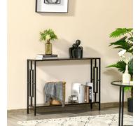 HOMCOM Industrial Console Table With Storage Shelf Black Metal Frame Rustic Brown, Brown