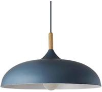 Industrial Danish Macaron Pendant Light Fixture - Metal Chandelier with Wood Accents Semi-Recessed Hanging Lamp for Dining Room Bedroom Kitchen - Blue Single Head