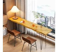 Industrial Dining Table - Long Narrow Rectangle Live Edge Kitchen Table with Metal Base - Solid Wood Top for Patio Bar Use