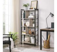 Industrial Display Unit, Five-Level Open Concept Bookshelf Design, Heather Greige And Ink Black