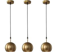 Industrial Dome Metal Small Pendant Lights Kitchen Island Brushed Gold 3 Lights Cluster Ceiling Hanging Lamp Antique Mid Century Dining Room Chandelier Over Table Farmhouse Bedroom Hallway