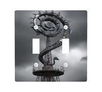 Industrial Dragon-Inspired Light Switch Cover Plate/Outlet Covers, Metallic Grey Steampunk Design for Home Decor, Thermoplastic Wall Plates, Standard Size Double Toggle
