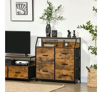 Industrial Drawer Chest 5 Drawers Dresser with Open Shelf HOMCOM Brown One Size