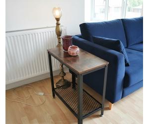 Industrial End Table Vintage Retro Sofa Side Stand Rustic Wooden Metal Frame UK