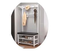 Industrial Entryway Coat Rack with Shoe Bench - 4-in-1 Hall Tree with Sto Shelf Metal e Easy Assembly Hoo for Coats & Shoes PU White 60x33x172cm.