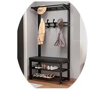 Industrial Entryway Coat Rack with Shoe Bench and Storage Shelf 4 in 1 Hall Tree with Hooks Metal Frame Easy Assembly Black Grey 60x33x172cm