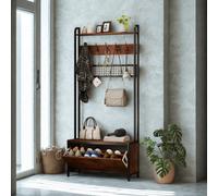 FURNOS Industrial Entryway Hall Tree Coat Rack Stand in Brown FURNOS Brown