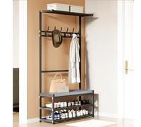 Industrial Entryway Hall Tree with Removable Hooks, Shoe Rack, and Bench for Living Room & Hallway Organization