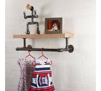 Industrial Floating Wall Shelves with Towel Clothes Pipe Rail