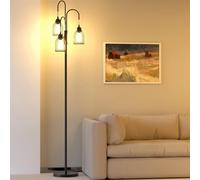 Industrial Floor Lamp for Living Room, 190cm Dimmable Standing Lamp, 3 LED Bulbs Included, E27 Sockets Standing Tree Lamp with Wire Cage Lampshade for Bedroom Study Home Decoration, Black