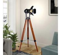 Industrial Floor Lamp for Living Room-Tall Tripod Wood Standing Lighting Black Adjustable Cinema Metal Lampshade Studio Lights E27 Socket Farmhouse Retro Floor Lamps for Bedroom Office Reading