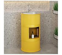 Industrial Freestanding Bathroom Vanity Unit with Stainless Steel Sink Floor-Standing Cabinet Cylindrical Design with Storage Modern Bathroom Basin Sink.