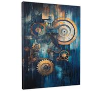 Industrial Gear Canvas Wall Art, Blue Copper Mechanism Poster Prints, Abstract Wall Art Home Aesthetic Decor for Living Room, Bedroom, Office, Unframed 16x20 Inch