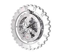Industrial Gear Wall Clock Vintage Moving Gears Silent (Silver Sawtooth Wheel) 45cm(17inch), Stainless Steel and PVC