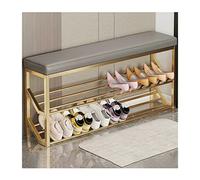 Industrial Gold Beige Shoe Rack Storage Bench 2 Tier Entryway nizer with Metal Shelves Modern Shoe Storage Stand for Hallway Living Room Entryway Seating