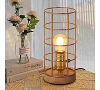 Industrial Gold Table Lamp with Metal Cage, Brass Farmhouse Rustic Desk Lamp with Plug in Cord Switch, E27 Vintage Table Lamp Base Bronze for Home Lighting Steampunk Bedroom, Living Room(No Bulb)
